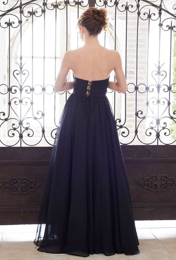 画像5: XLサイズあり【Luxe Style/リュクススタイル】シンプル/ ワンカラー/ ベア/ ビジュー/ シアー/ Aライン/ フレア/ ロングドレス/ キャバドレス long【HC03】 (5)