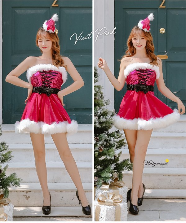 画像10: 【即日発送】【クリスマスコスプレ4点セット】【Malymoon/マリームーン】レースアップxウエストリボンサンタコスプレ【フリーサイズ/8カラー】[YMT] (10)
