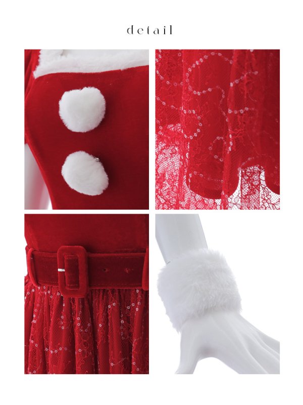 画像46: SALE!【サンタコス 5点セット】【S-Mサイズ/2カラー】ベロアワンピースサンタ[OF01] (46)