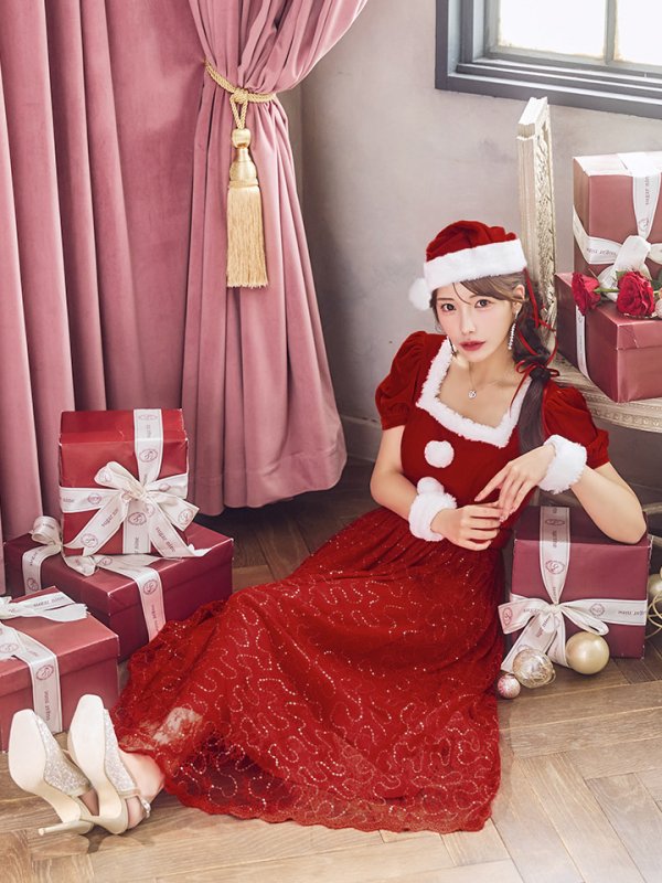 画像13: SALE!【サンタコス 5点セット】【S-Mサイズ/2カラー】ベロアワンピースサンタ[YMT] (13)