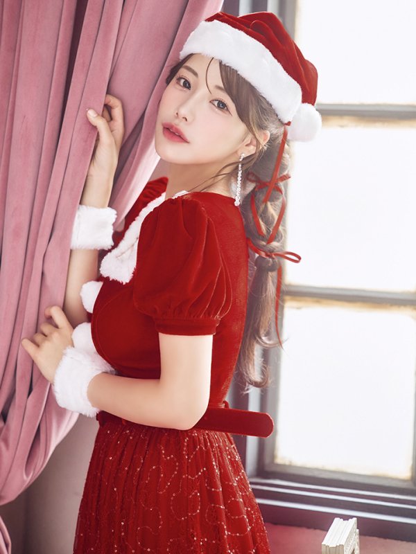 画像17: SALE!【サンタコス 5点セット】【S-Mサイズ/2カラー】ベロアワンピースサンタ[YMT] (17)