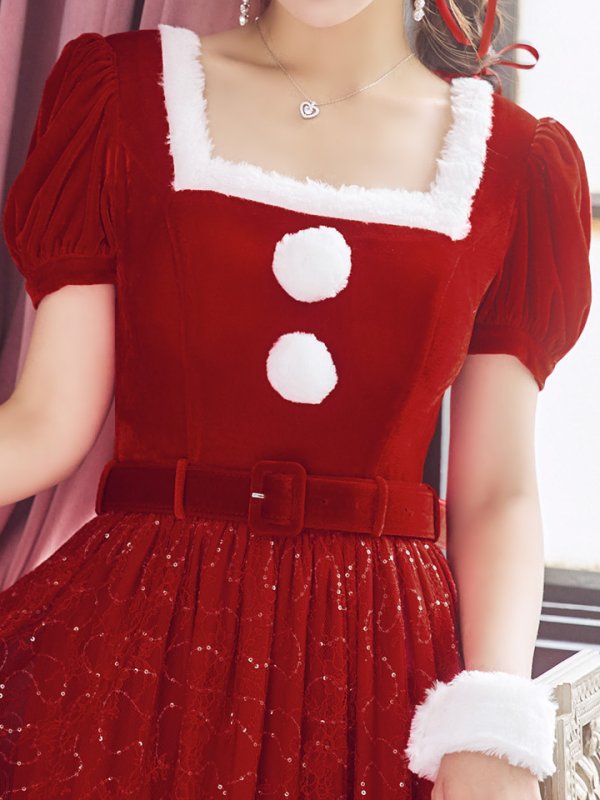 画像8: SALE!【サンタコス 5点セット】【S-Mサイズ/2カラー】ベロアワンピースサンタ[YMT] (8)