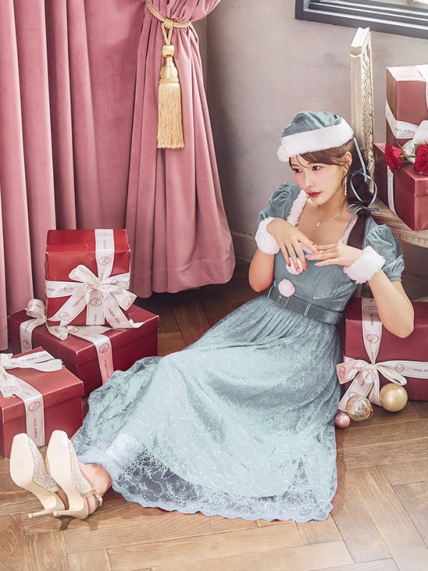 画像2: SALE!【サンタコス 5点セット】【S-Mサイズ/2カラー】ベロアワンピースサンタ[YMT] (2)