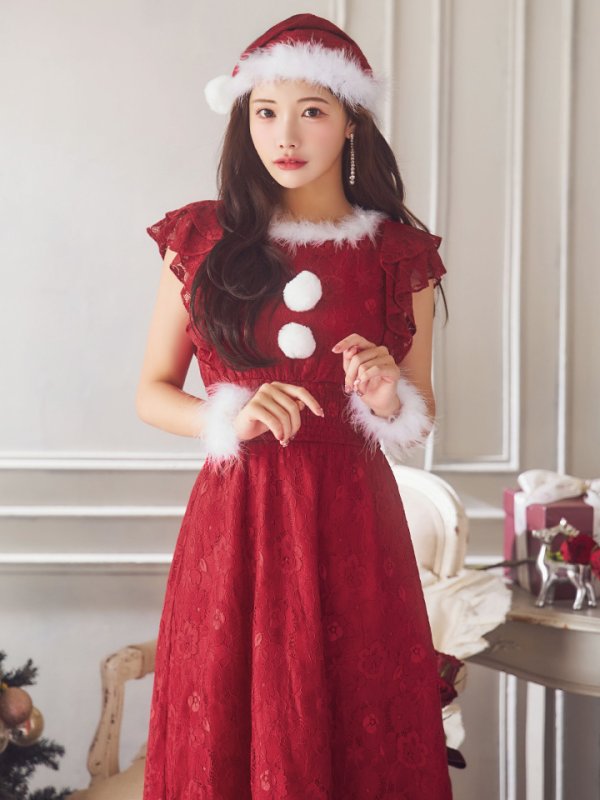 画像14: SALE!【サンタコス 4点セット】【S-Lサイズ/1カラー】フラワーレースワンピースサンタ[YMT] (14)