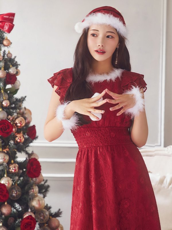 画像15: SALE!【サンタコス 4点セット】【S-Lサイズ/1カラー】フラワーレースワンピースサンタ[YMT] (15)