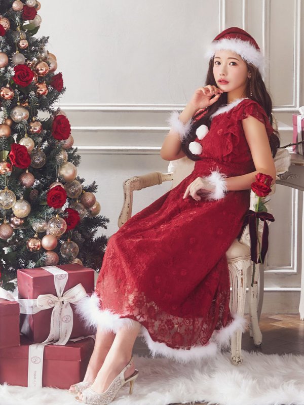 画像19: SALE!【サンタコス 4点セット】【S-Lサイズ/1カラー】フラワーレースワンピースサンタ[YMT] (19)