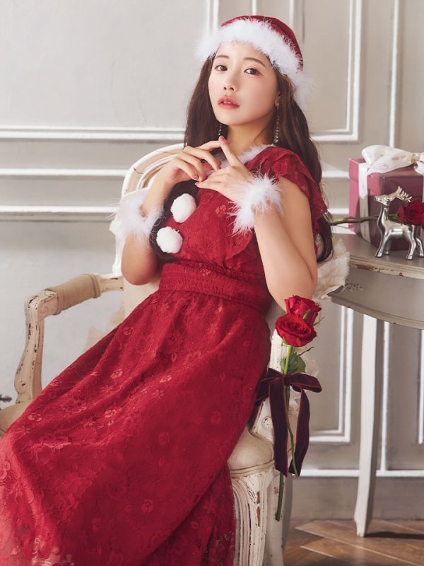 画像21: SALE!【サンタコス 4点セット】【S-Lサイズ/1カラー】フラワーレースワンピースサンタ[YMT] (21)