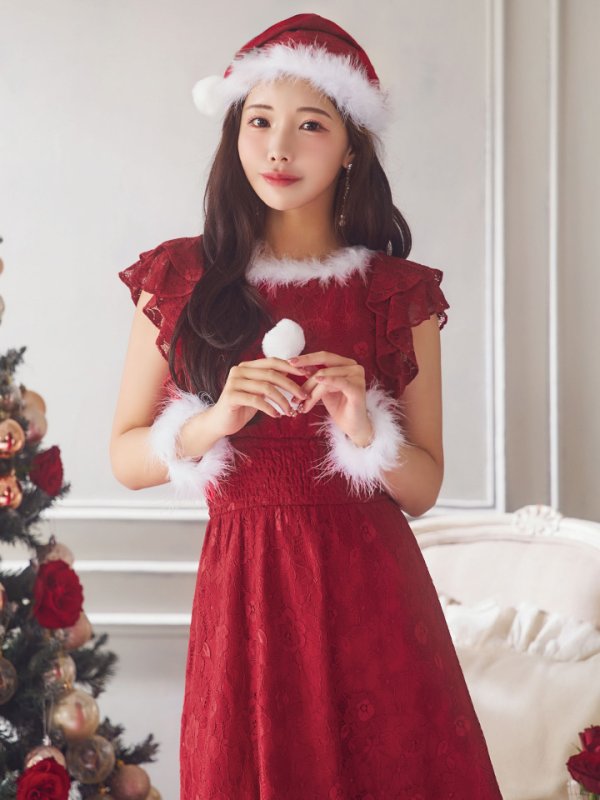 画像3: SALE!【サンタコス 4点セット】【S-Lサイズ/1カラー】フラワーレースワンピースサンタ[YMT] (3)