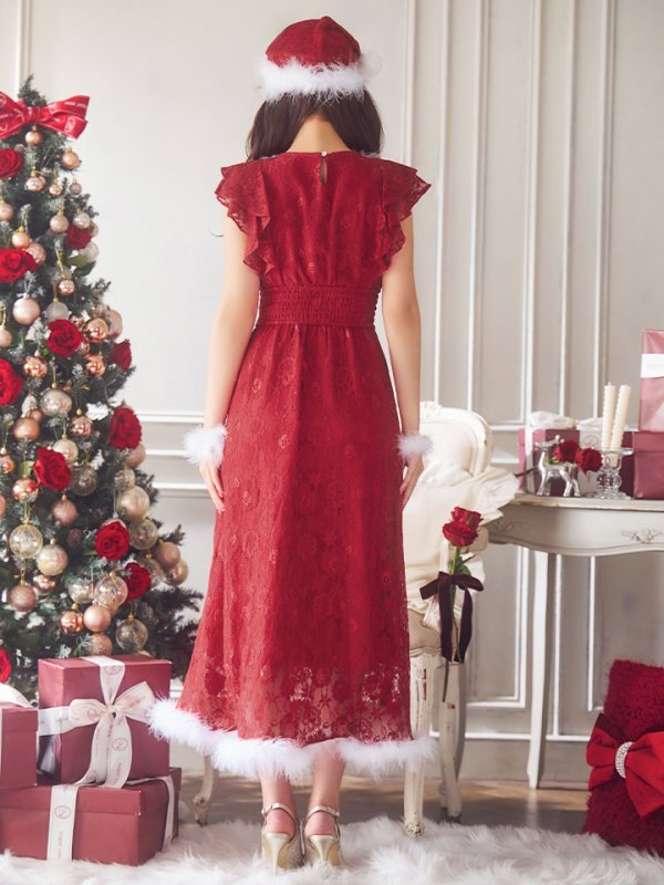 画像5: SALE!【サンタコス 4点セット】【S-Lサイズ/1カラー】フラワーレースワンピースサンタ[YMT] (5)