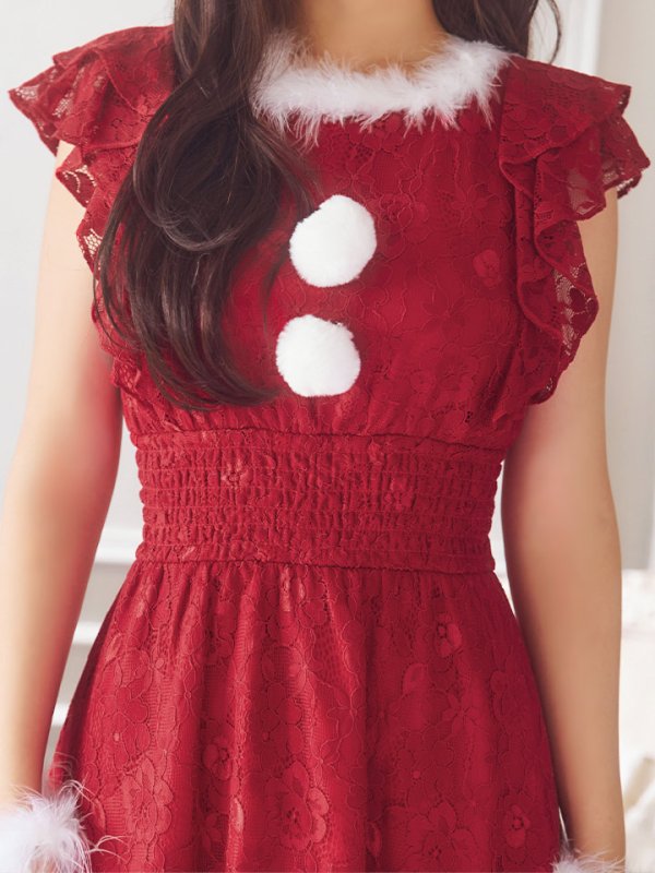 画像6: SALE!【サンタコス 4点セット】【S-Lサイズ/1カラー】フラワーレースワンピースサンタ[YMT] (6)