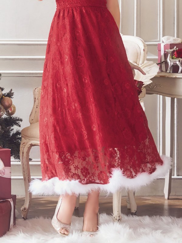 画像8: SALE!【サンタコス 4点セット】【S-Lサイズ/1カラー】フラワーレースワンピースサンタ[YMT] (8)