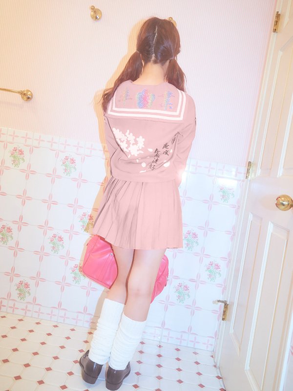 画像4: 【即日発送！】【ハロウィン】ピンクJKコスプレセット【ハロウィン3点セット】【S?Mサイズ/1カラー】(B023SB/0415socksSB)[OF01] (4)