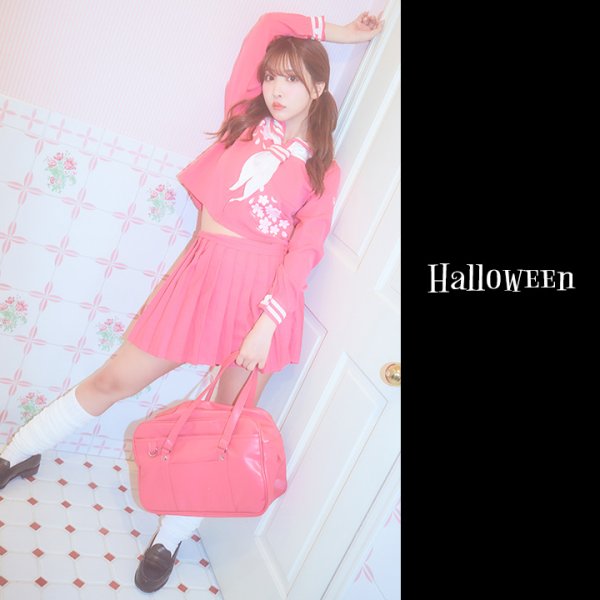 画像3: 【即日発送！】【ハロウィン】ピンクJKコスプレセット【ハロウィン3点セット】【S?Mサイズ/1カラー】(B023SB/0415socksSB)[OF01] (3)