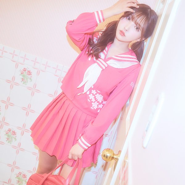 画像4: 【即日発送！】【ハロウィン】ピンクJKコスプレセット【ハロウィン3点セット】【S?Mサイズ/1カラー】(B023SB/0415socksSB)[OF01] (4)