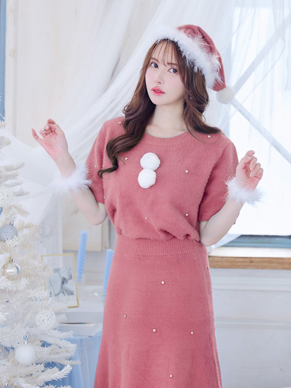 画像8: SALE!【サンタコス 5点セット】【S-Lサイズ/2カラー】ビジューニットワンピースサンタコスプレ[OF01] (8)