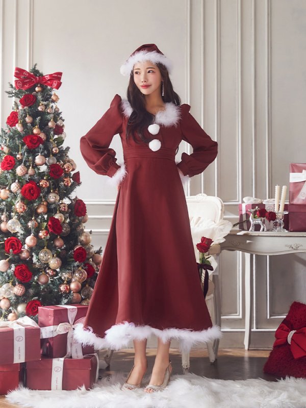 画像36: 【ノベルティ対象】【即日発送】【サンタコス 4点セット】【S-Lサイズ/2カラー】バックリボンフレアワンピースサンタコスプレ[OF01] (36)