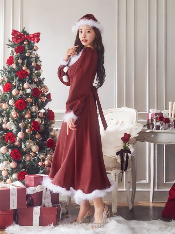 画像6: 【ノベルティ対象】【即日発送】【サンタコス 4点セット】【S-Lサイズ/2カラー】バックリボンフレアワンピースサンタコスプレ[OF01] (6)