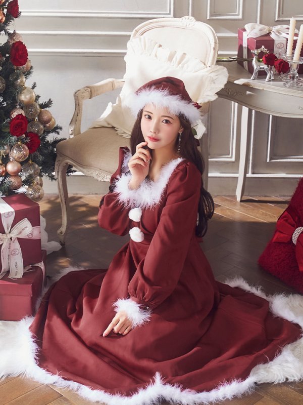 画像30: 【ノベルティ対象】【即日発送】【サンタコス 4点セット】【S-Lサイズ/2カラー】バックリボンフレアワンピースサンタコスプレ[OF01] (30)