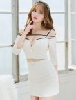画像8: XSサイズあり【ROBE de FLEURS Glossy/ローブ・ド・フルール グロッシー】フロントジップ/ 袖付き/ オフショル/ タイト/ セットアップ/ ワッフル/ ミニドレス/ キャバドレス[OF2] (8)