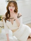 画像12: XSサイズあり【ROBE de FLEURS Glossy/ローブ・ド・フルール グロッシー】フロントジップ/ 袖付き/ オフショル/ タイト/ セットアップ/ ワッフル/ ミニドレス/ キャバドレス[OF2] (12)
