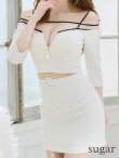 画像14: XSサイズあり【ROBE de FLEURS Glossy/ローブ・ド・フルール グロッシー】フロントジップ/ 袖付き/ オフショル/ タイト/ セットアップ/ ワッフル/ ミニドレス/ キャバドレス[OF2] (14)
