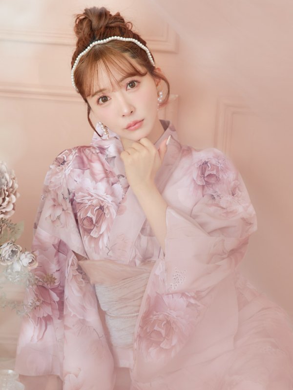 画像13: 【即日発送】くすみピンクアンティークフラワー浴衣【浴衣３点セット 浴衣/帯/下駄】[YMT] (13)