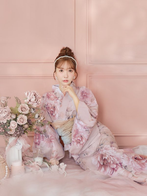 画像10: 【即日発送】くすみピンクアンティークフラワー浴衣【浴衣３点セット 浴衣/帯/下駄】[YMT] (10)