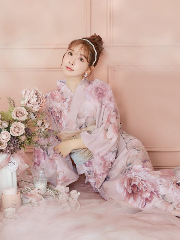 画像11: 【即日発送】くすみピンクアンティークフラワー浴衣【浴衣３点セット 浴衣/帯/下駄】[YMT] (11)