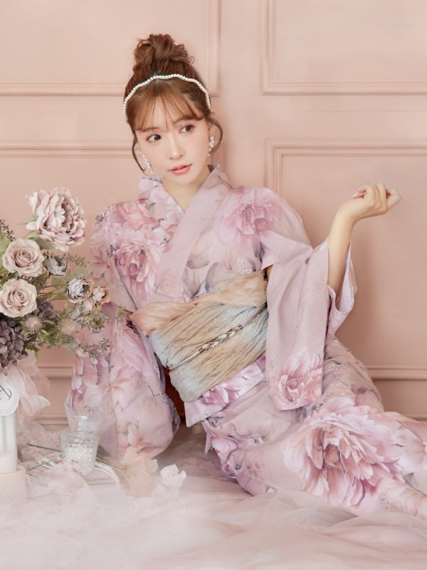 画像12: 【即日発送】くすみピンクアンティークフラワー浴衣【浴衣３点セット 浴衣/帯/下駄】[YMT] (12)