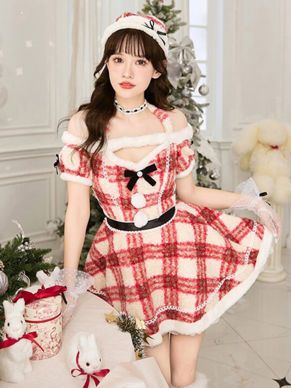 画像1: 【クリスマスコスプレ7点セット】【Malymoon/マリームーン】ホリデーチェックサンタ【フリーサイズ/1カラー】[OF03] (1)