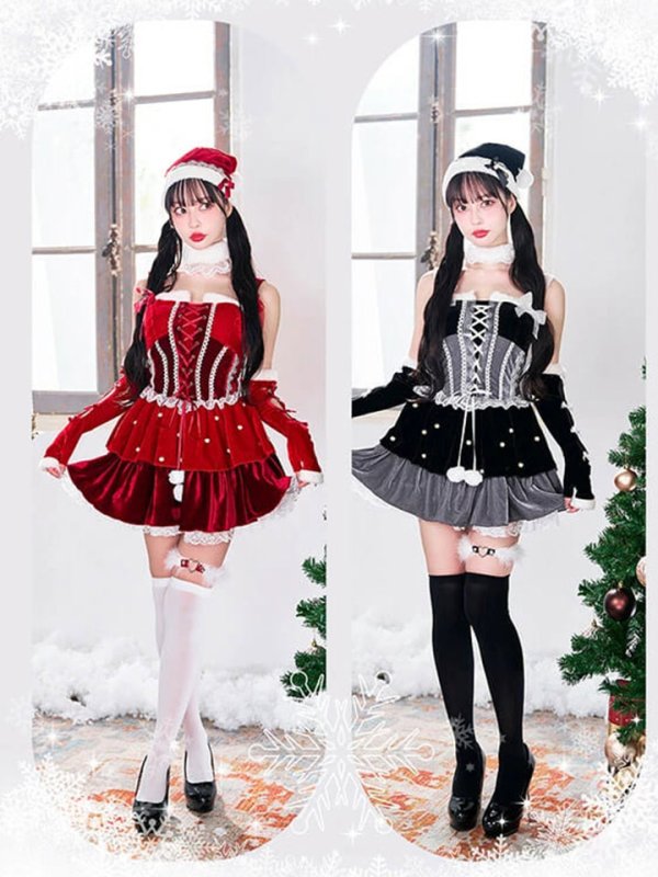 画像1: 【即日発送！】【クリスマスコスプレ6点セット】【Malymoon/マリームーン】スノークリスタルレースサンタ【フリーサイズ/2カラー】[HC03] (1)