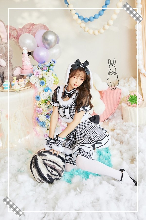 画像2: 【即日発送】たれ耳ギンガムチェックドーリーメイド【マリームーン】【ハロウィンコスプレ7点セット】【フリーサイズ/2カラー】[HC03] (2)