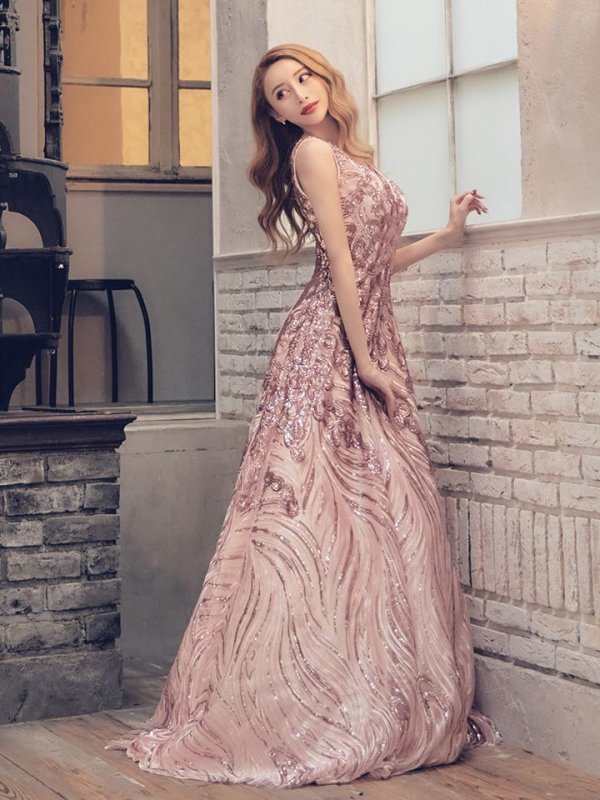 画像3: Lサイズあり【JEAN MACLEAN/ジャンマクレーン】スパンコール刺繍/ Aライン/ フレア/ ロング/ キャバドレス long[OF2A] (3)