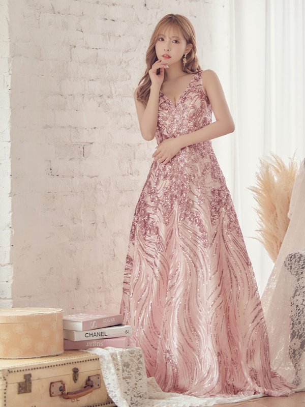 画像4: Lサイズあり【JEAN MACLEAN/ジャンマクレーン】スパンコール刺繍/ Aライン/ フレア/ ロング/ キャバドレス long[OF2A] (4)