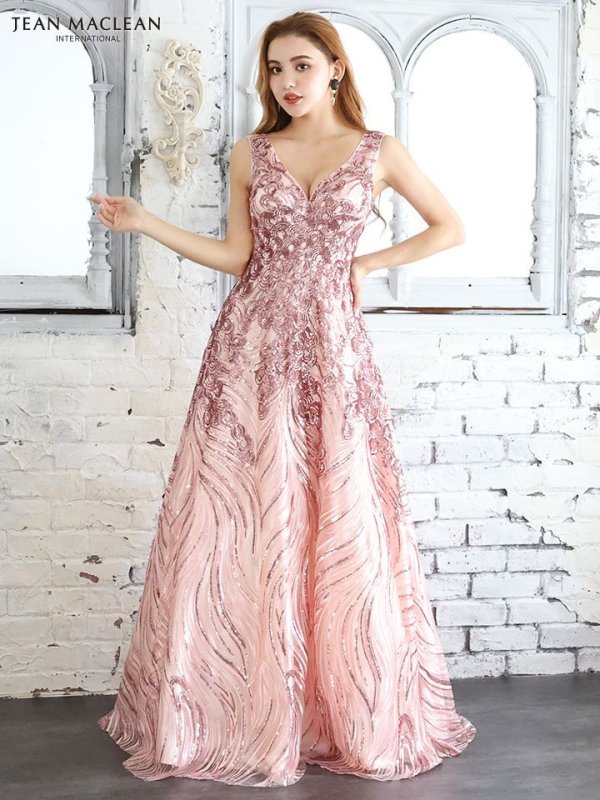 画像3: Lサイズあり【JEAN MACLEAN/ジャンマクレーン】スパンコール刺繍/ Aライン/ フレア/ ロング/ キャバドレス long[OF2A] (3)