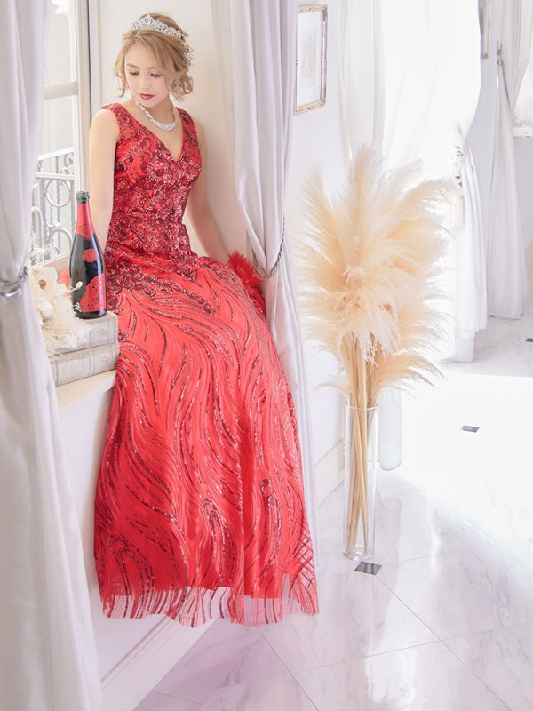 画像4: 【関西コレクション着用】Lサイズあり【JEAN MACLEAN/ジャンマクレーン】スパンコール刺繍/Aライン/フレア/ ロング/ キャバドレス long[OF2A] (4)