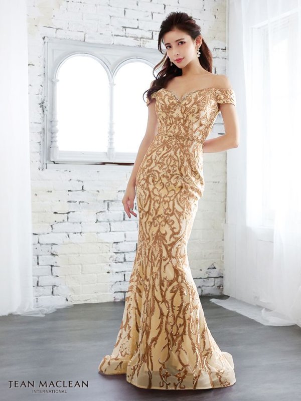 画像2: 【JEAN MACLEAN/ジャンマクレーン】スパンコール刺繍/ オフショル/ スピンドル/ マーメイド/ ロング/ キャバドレス long[OF2A] (2)