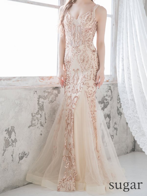 画像9: 【JEAN MACLEAN/ジャンマクレーン】スパンコール刺繍/ ノースリーブ/ スピンドル/ チュール/ ロング/ キャバドレス long[OF2A] (9)