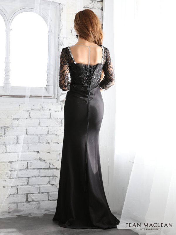 画像5: Lサイズあり【JEAN MACLEAN/ジャンマクレーン】スパンコール刺繍/ 袖あり/ スリット/ ロング/ キャバドレス long[OF2A] (5)