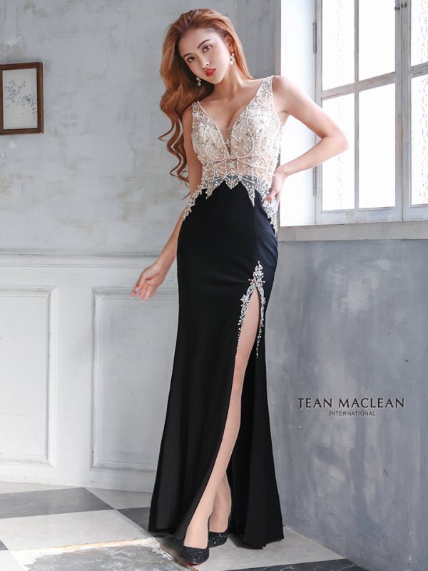 画像4: 13号あり【JEAN MACLEAN/ジャンマクレーン】パール/ビジュー/ 刺繍/ シアー/ ノースリーブ/ スリット/ スピンドル/ ロングドレス/ キャバドレス long[OF2A] (4)