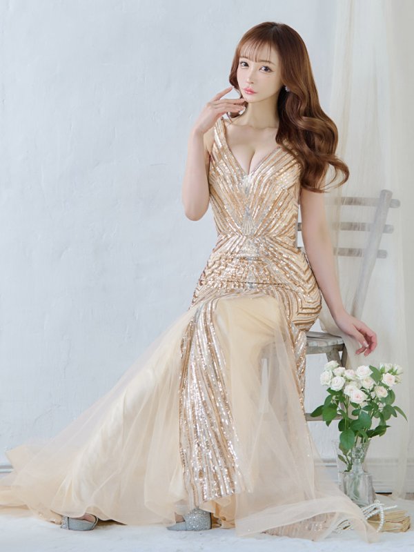 画像4: 【JEAN MACLEAN/ジャンマクレーン】スパンコール刺繍/ ノースリーブ/ スピンドル/ マーメード/ ロング/ キャバドレス long[OF2A] (4)