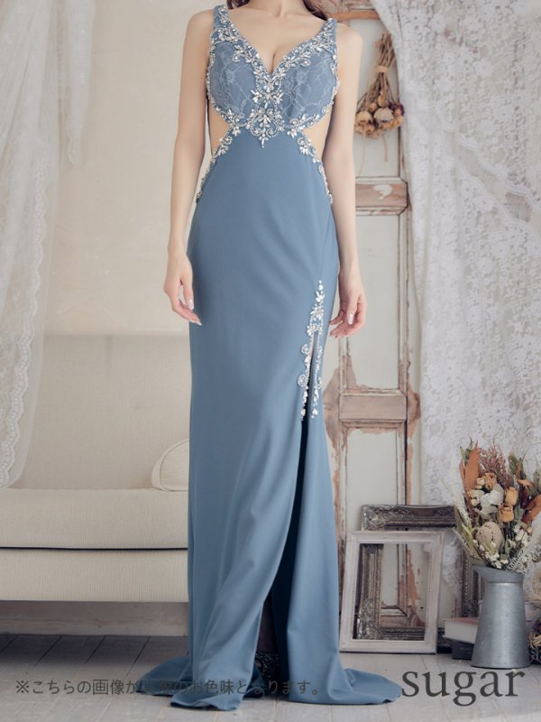 画像11: 【IRMA/イルマ】ワンカラー/ シアーレース/ ビジュー/ ストレッチ/ スリット/ ロングドレス /キャバドレス long[OF2A] (11)