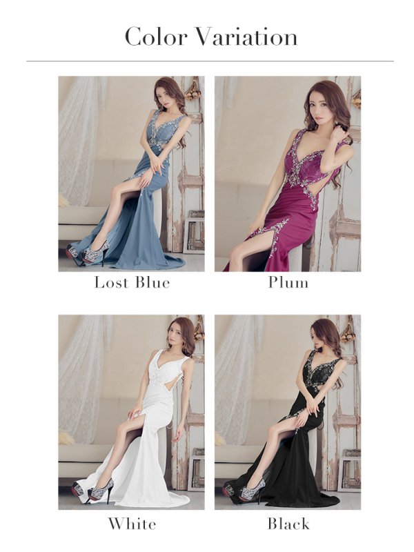 画像13: 【IRMA/イルマ】ワンカラー/ シアーレース/ ビジュー/ ストレッチ/ スリット/ ロングドレス /キャバドレス long[OF2A] (13)