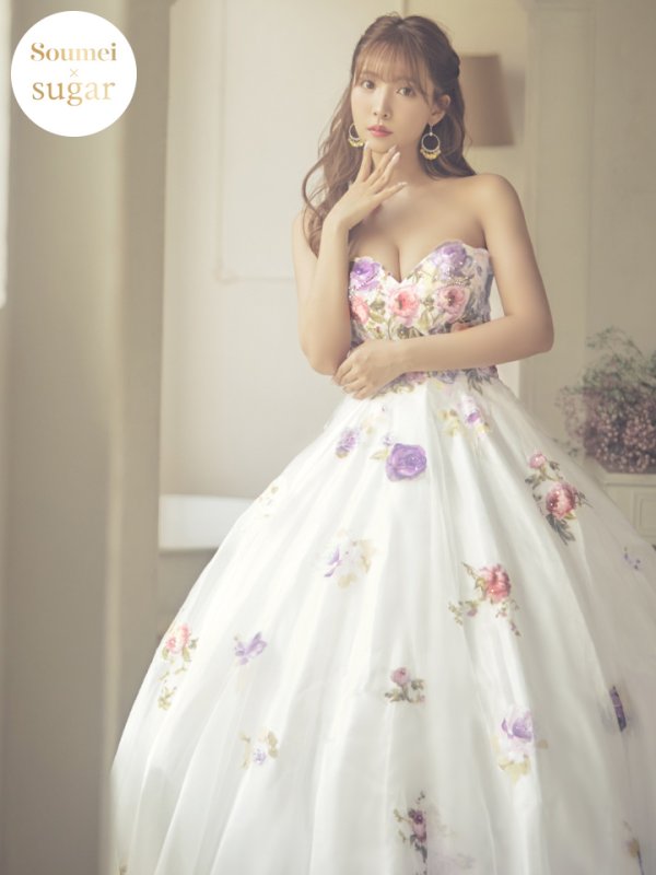 画像2: 【関西コレクション着用】【JEAN MACLEAN/ジャンマクレーン】フラワーオーガンジー/ ベア/ プリンセス/ ロングドレス / キャバドレス long[OF2A] (2)