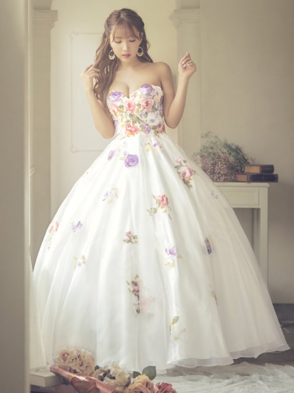 画像4: 【関西コレクション着用】【JEAN MACLEAN/ジャンマクレーン】フラワーオーガンジー/ ベア/ プリンセス/ ロングドレス / キャバドレス long[OF2A] (4)