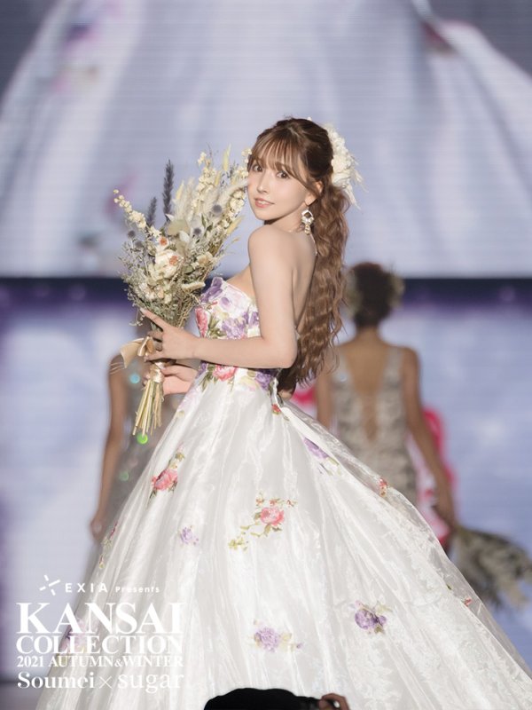 画像2: 【三上悠亜 / 関西コレクション着用】【JEAN MACLEAN/ジャンマクレーン】フラワーオーガンジー/ ベア/ プリンセス/ ロングドレス/ キャバドレス long[OF2A] (2)