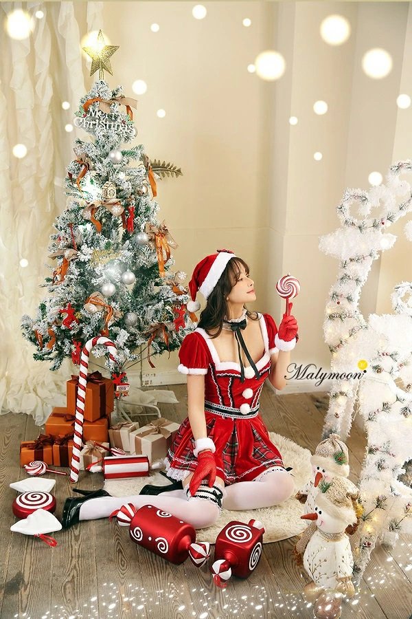 画像3: 【即日発送】【クリスマスコスプレ8点セット】【Malymoon/マリームーン】パフスリーブサンタ【フリーサイズ/1カラー】[YMT] (3)