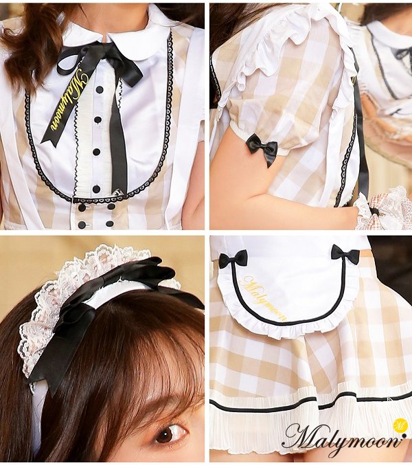 画像7: 【即日発送】ギンガムチェックメイドコスプレ【マリームーン】【ハロウィンコスプレ8点セット】【2サイズ/1カラー】[HC03] (7)