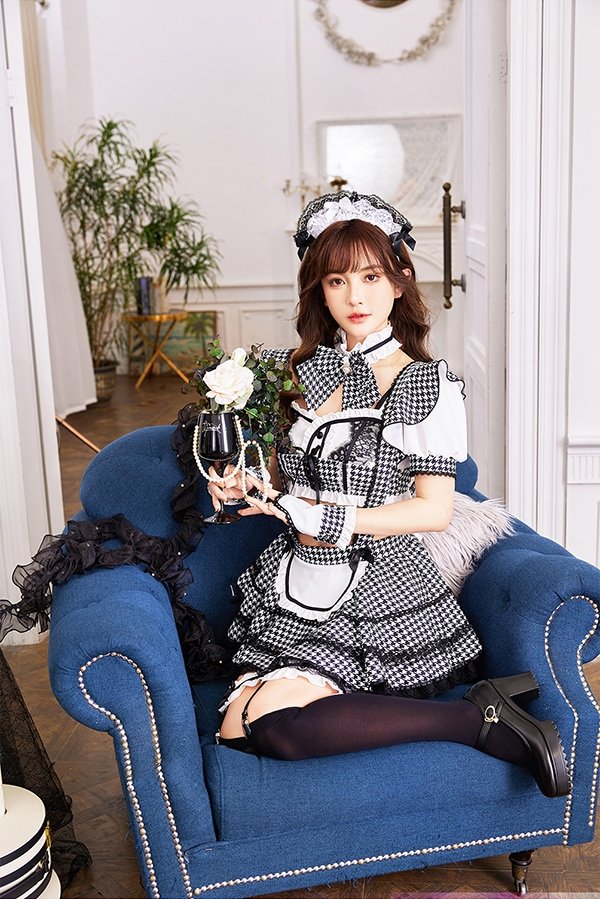 画像12: 【即日発送】千鳥柄クラシカルレディメイド【マリームーン】【ハロウィンコスプレ8点セット】【フリーサイズ/2カラー】[HC03] (12)