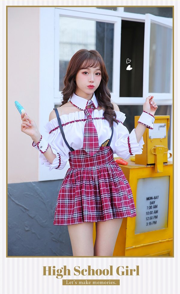 画像5: 【即日発送】オフショル女子高生/ミニスカJK《ハロウィンコスプレ8点セット》【Malymoon/マリームーン】[HC03] (5)